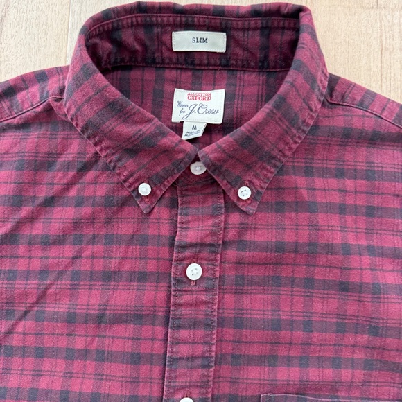 J Crew Plaid Oxford Button Up Red Black (Burgundy) Mens Medium - Picture 8 of 12